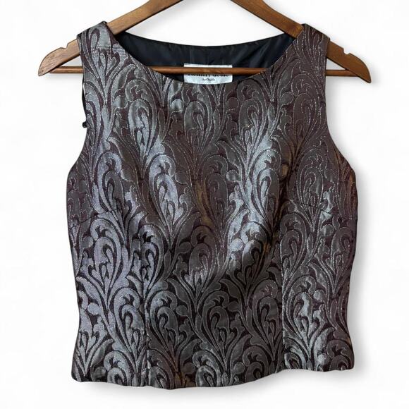 Romantic 90's black and silver sleeveless formal blouse - Picture 1 of 6